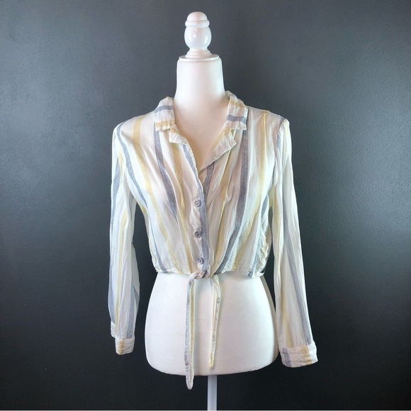 Lunik Tops - Lunik Striped Tie Front Long Sleeve Crop Top M